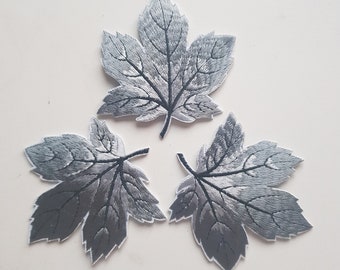 3 x Embroidered Leaf Patch - Colour: Silver - 7cm x 7cm aprox. - Iron-on or Sew-on - UK Dispatch + Free UK Postage