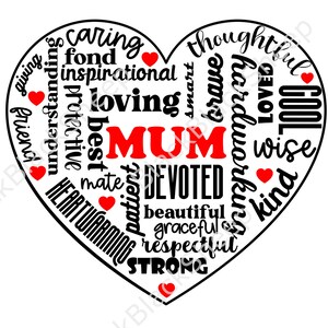 SVG layered word cloud MUM MAM design heart shape mothers day digital download cutting file