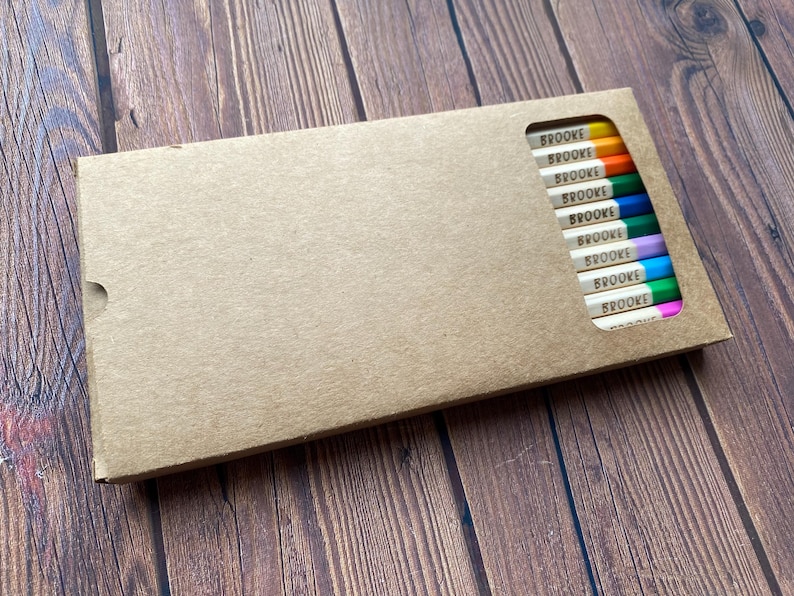 set of 12 24 personalised engraved long wooden colouring pencils stationery party bag filler back to school ruler children kids HB sharpener 画像 10