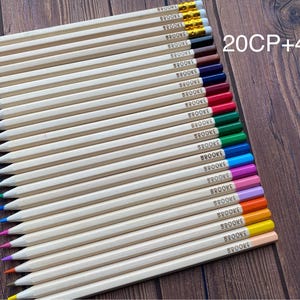 set of 12 24 personalised engraved long wooden colouring pencils stationery party bag filler back to school ruler children kids HB sharpener 20 CP + 4HB