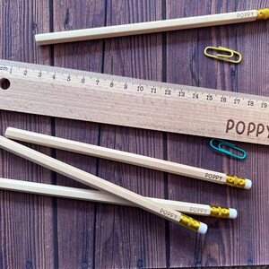 set of 12 24 personalised engraved long wooden colouring pencils stationery party bag filler back to school ruler children kids HB sharpener 画像 11