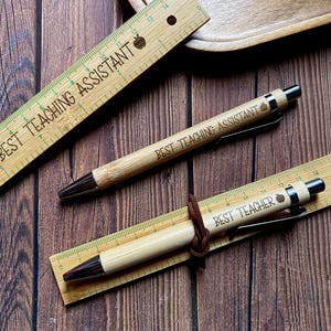 Best teacher teaching assistant nursery teacher laser engraved bamboo pen ruler set gift keepsake end of year appreciation