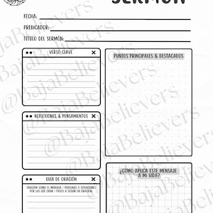 Notas del Sermón – Imprimible – Tamaño Carta y Media Hoja – Diseño Negro y Rosa – Diario Bíblico – Descarga Instantánea