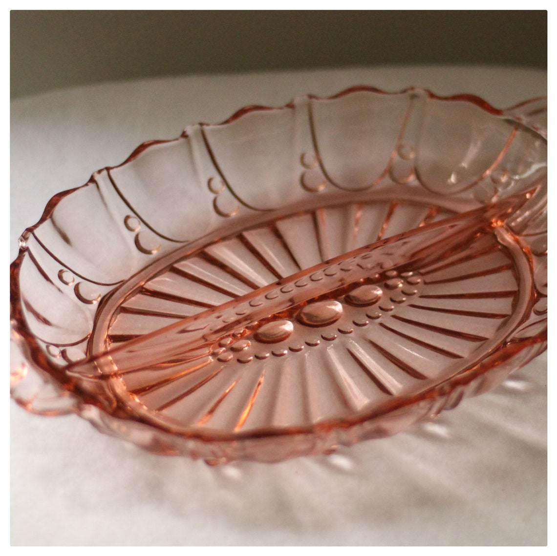 Pink depression glass tray with handles Etsy