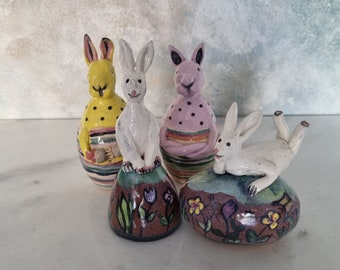 Ceramic easter eggs, Handmade easter bunnies, Unique design, Unique gift, Home decor,Handbuild made ceramics, Home ornaments