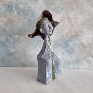 Ceramic sculpture, Woman sculpture, Handmade woman sculpture,Modern ceramic, Woman with hat,Unique design, Unique gift,Home decor image 5