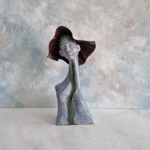 Ceramic sculpture, Woman sculpture, Handmade woman sculpture,Modern ceramic, Woman with hat,Unique design, Unique gift,Home decor