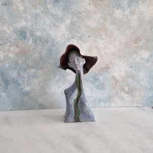 Ceramic sculpture, Woman sculpture, Handmade woman sculpture,Modern ceramic, Woman with hat,Unique design, Unique gift,Home decor image 2