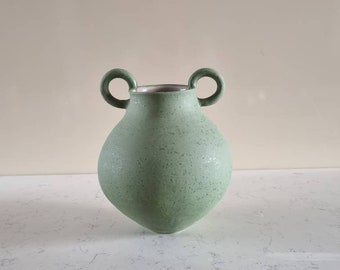 Ceramic green  vase,Decorative vase,Round vase with two handles,Table decoration,Modern vase, Unique gift, Matte surface