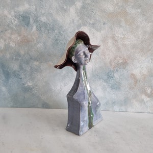 Ceramic sculpture, Woman sculpture, Handmade woman sculpture,Modern ceramic, Woman with hat,Unique design, Unique gift,Home decor image 8