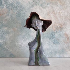 Ceramic sculpture, Woman sculpture, Handmade woman sculpture,Modern ceramic, Woman with hat,Unique design, Unique gift,Home decor image 9