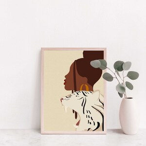 Astratto tigre tigre stampa digitale, astratto geometrico ragazza animale stampabile arte, minimalista chic wall art, Black girl art disegno natura immagine 2