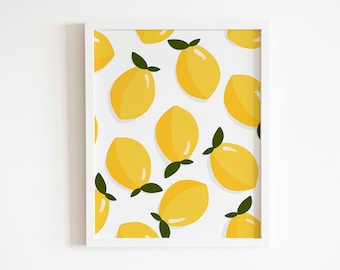 Lemon Digital Print, Fruit Digital Print, Printable Lemon Wall Art, Instant Download Lemon Art Print, Citrus Plant Abstract Digital Art