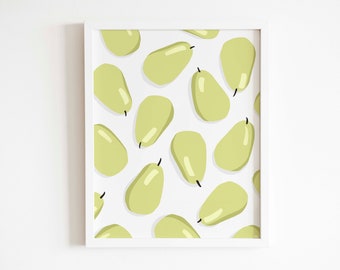 Pear Digital Print, Fruit Digital Print, Printable Pear Wall Art, Instant Download Pear Art Print, Pear Plant Abstract Digital Art