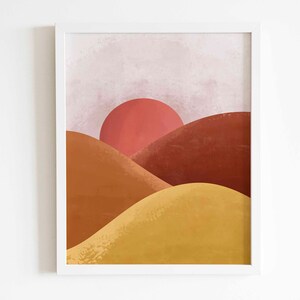Sunrise art, sunset wall art, landscape digital print, boho art decor, modern abstract printable art, neutral art, hills art piece