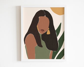 Abstract girl digital print, abstract woman wall art, boho printable art, modern minimalist art, eclectic, female art, instant download