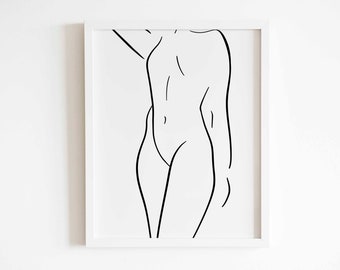 Female body line drawing, body line art, nude digital print, minimalist wall art, figure drawing, girl print, instant download, art decor