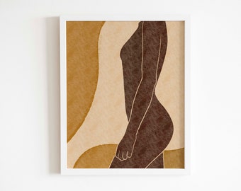 Minimalist girl art, abstract female wall art, boho woman printable art, modern geometric digital print, Black girl art, instant download
