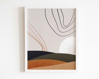 Abstract Landscape Art Print, Minimalist Landscape Instant Download, Modern Abstract Boho Printable Art, Neutral Nature Digital Art Decor