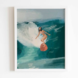 Surfer stampa digitale, arte dell'oceano, ragazza surfista, arte della parete d'onda, stampa digitale oceano, illustrazione ragazza surfista, stampa astratta, download istantaneo