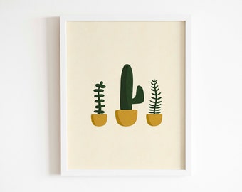 Cactus Plant Art Print, Minimalist Plant Digital Print, Cactus Landscape Art Illustration, Boho Nature Wall Art, instant download, art decor