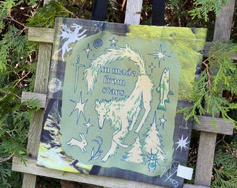 i’m made from stars tote bag - whimsical fairycore - borzoi russian wolfhound - linen polyester blend