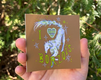 i love borzois - vinyl sticker | waterproof weatherproof | borzoi russian wolfhound dog hound