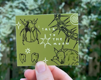 I talk to the moon - vinyl sticker | waterproof weatherproof | fairy grunge gothic dark whimsigoth beetle bug deer teeth