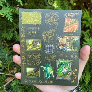 woof woof - feuille d'autocollants en vinyle - qualité mate robuste - fantaisie fairycore cottagecore canine nature