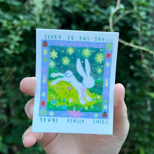 Sorry dat ik je lastigval: vinylsticker | waterdicht weerbestendig | cottagecore fairycore goblincore konijn beestjes insecten coquette stars