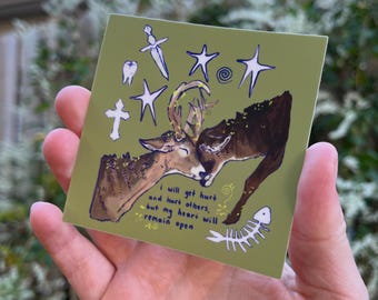 but my heart will remain open - vinyl sticker | waterproof weatherproof | fairycore cottagecore deers whimsical