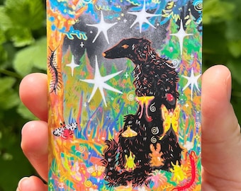 borzoi and bugs "me and my friends" - vinyl sticker | waterproof weatherproof | bug whimsigoth russian wolfhound borzoi