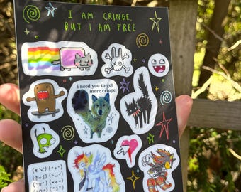 i am cringe, but i am free - vinyl sticker sheet - sturdy matte quality - scene core cringe emo rainbow internet kid early 2000s