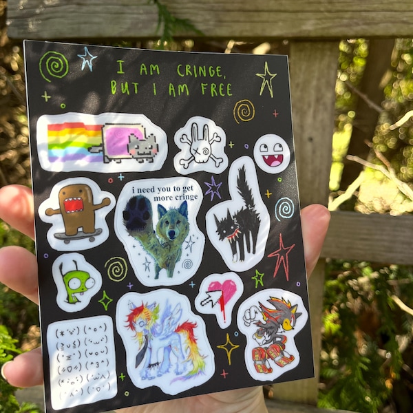 i am cringe, but i am free - vinyl sticker sheet - sturdy matte quality - scene core cringe emo rainbow internet kid early 2000s