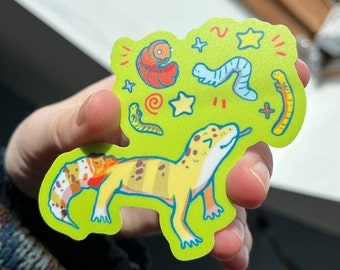 buggy dinner - vinyl sticker | waterproof weatherproof | reptile lizards leopard gecko butterworms worm