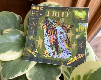 i bite - vinyl sticker | waterproof weatherproof | cottagecore fairycore fox goblin core bats stars