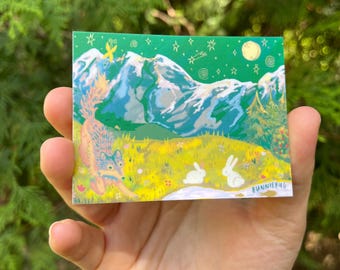 moonlight on the meadow - vinyl sticker | waterproof weatherproof | wolf whimsical nature rabbit