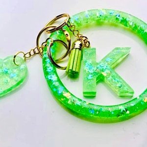 Dazzling Neon Green Butterflies Set Personalized Resin Initial Keychain Bracelet Set