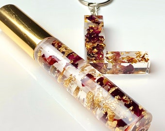 Lip Gloss| Rose Gold Personalized Resin Initial Keychain Bracelet Set | Lip Gloss Keychain Bundle|Custom Keychain Holder