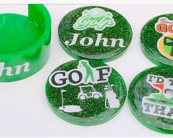 Custom handmade Golf Coaster Set