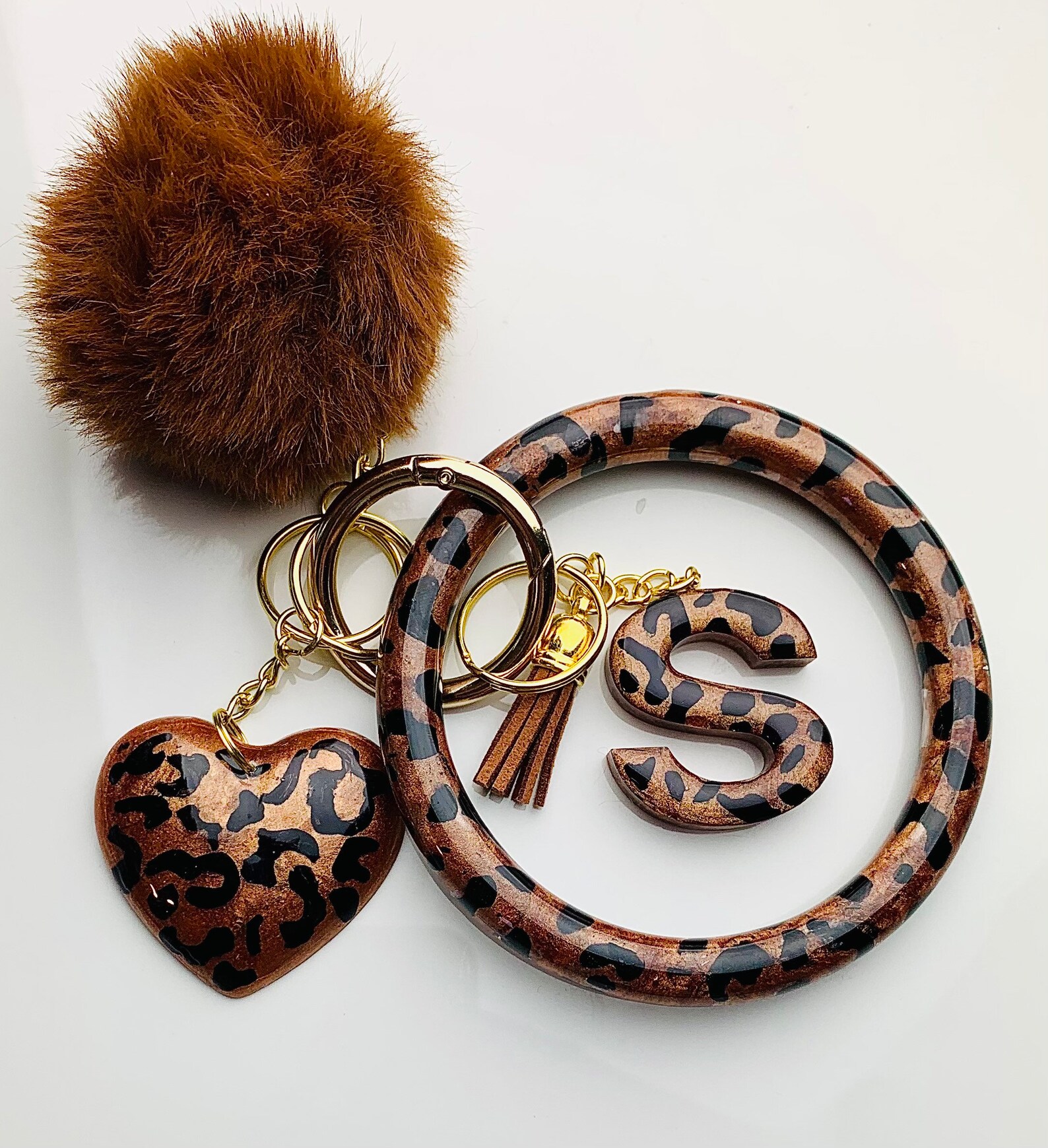Cheetah Print Personalized Resin Initial Keychain Set - Etsy