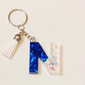 Sparkling Blue & Clear Letter Resin Keychain