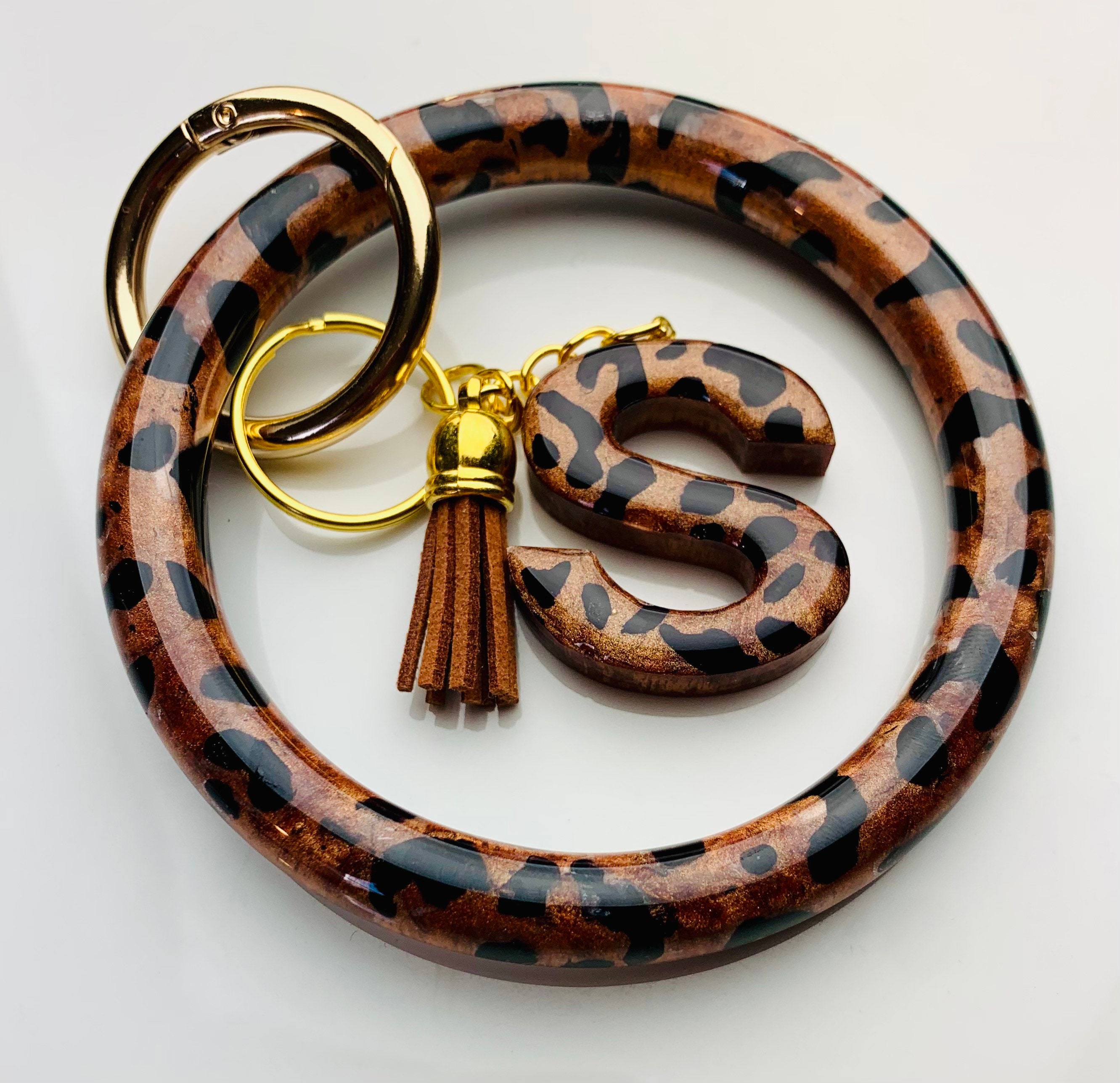 Cheetah Print Personalized Resin Initial Keychain Set - Etsy