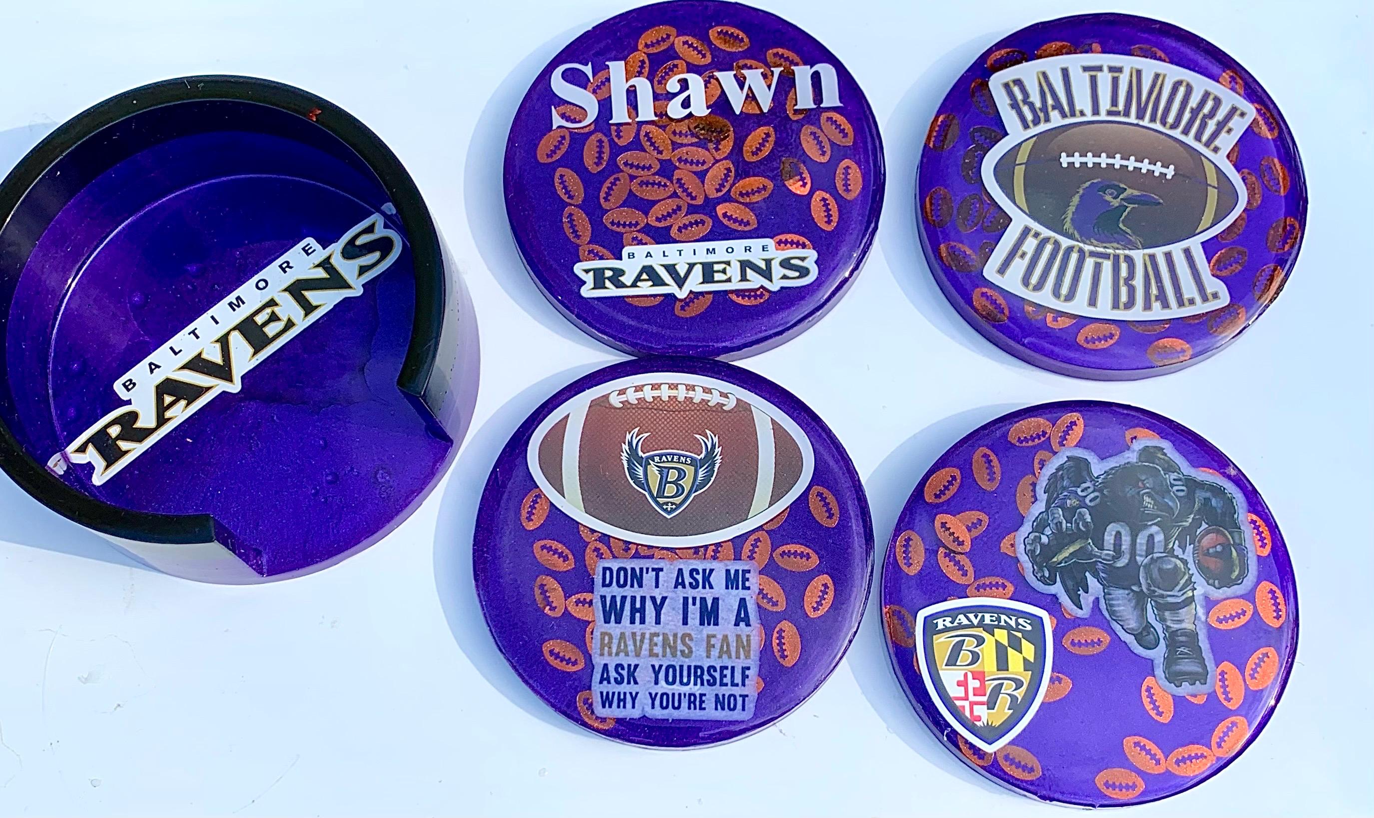 Custom handmade Baltimore Fan Coasters and holder Set