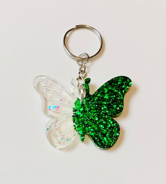 Sparkling Clear Butterfly Resin Keychain