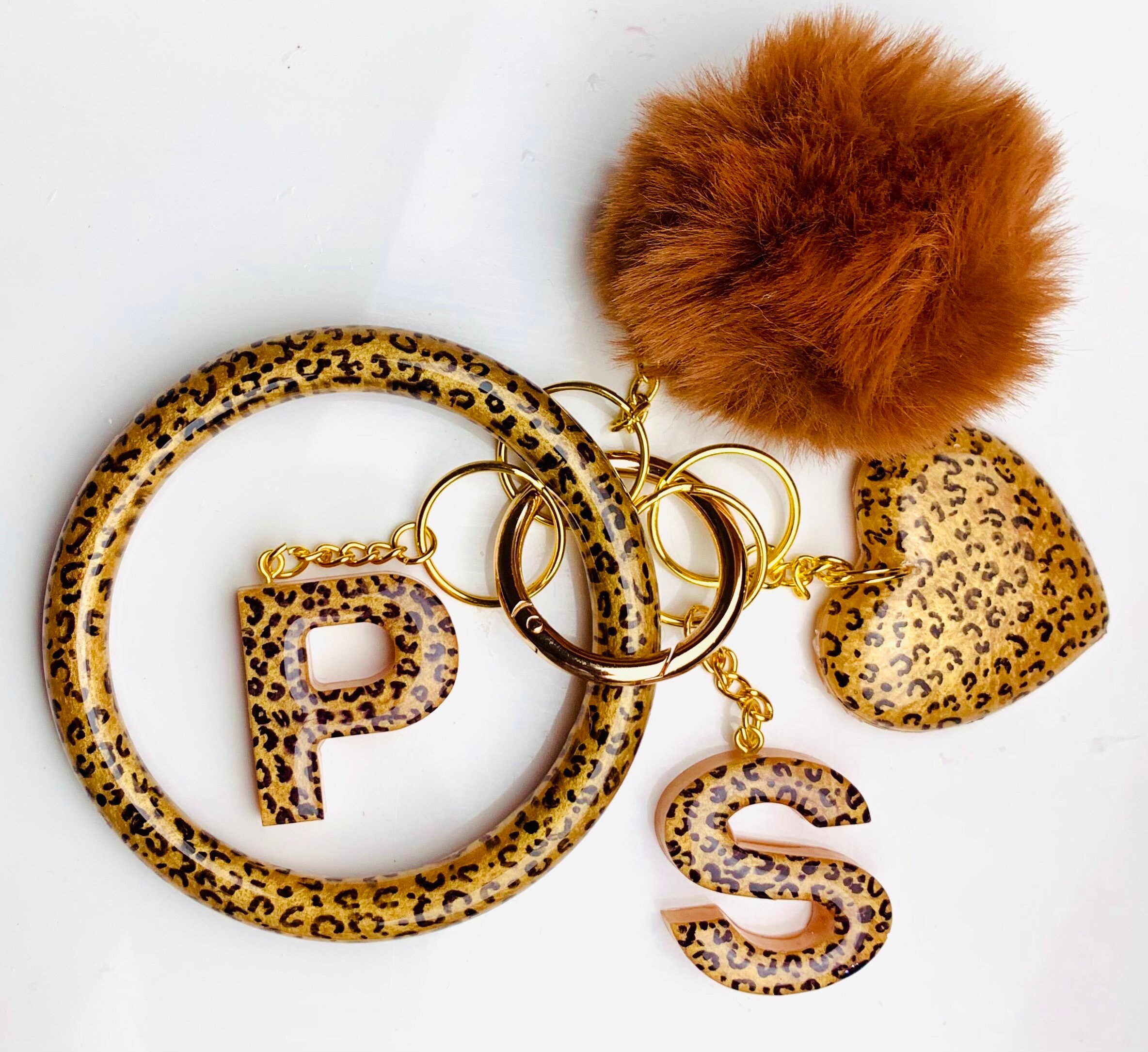 Cheetah Print Gold Personalized Resin Initial Keychain Set - Etsy