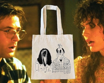 Spooky Beetlejuice Illustrated Black & White Couple Eco-Friendly Canvas Tote Bag