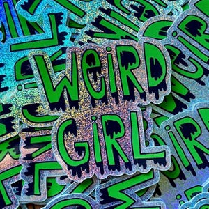 Pegatina de vinilo con purpurina y polvo de hadas verde de Weird Girl