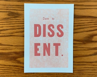 Dare to Dissent, RBG || Handmade Letterpress print