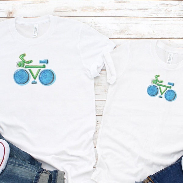 Cute and Colorful Vintage Summer Bicycle T Shirt for Toddler Boy, Toddler Girl, Kids, Parent Child, Family